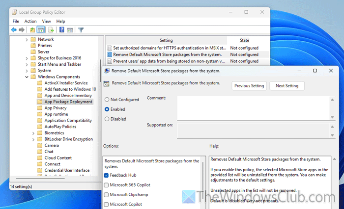 Remove default Microsoft Store packages from the system using GPEDIT