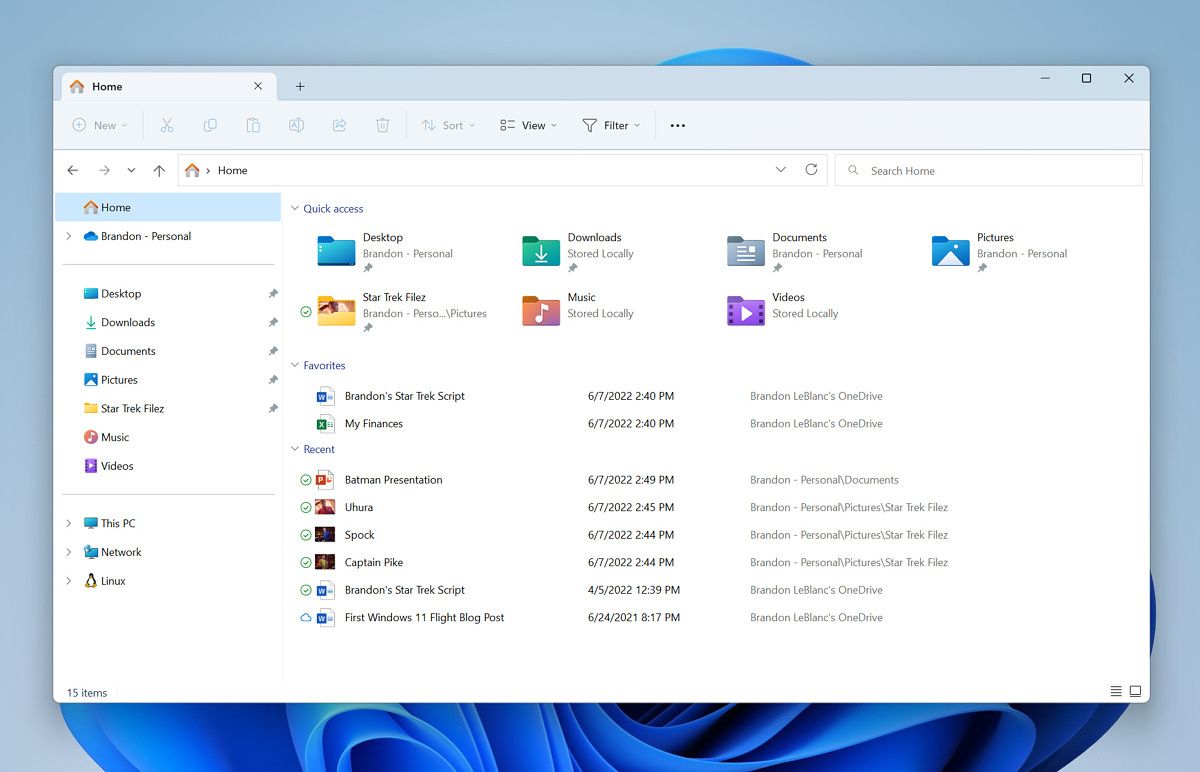 Windows 11 File Explorer avec onglets