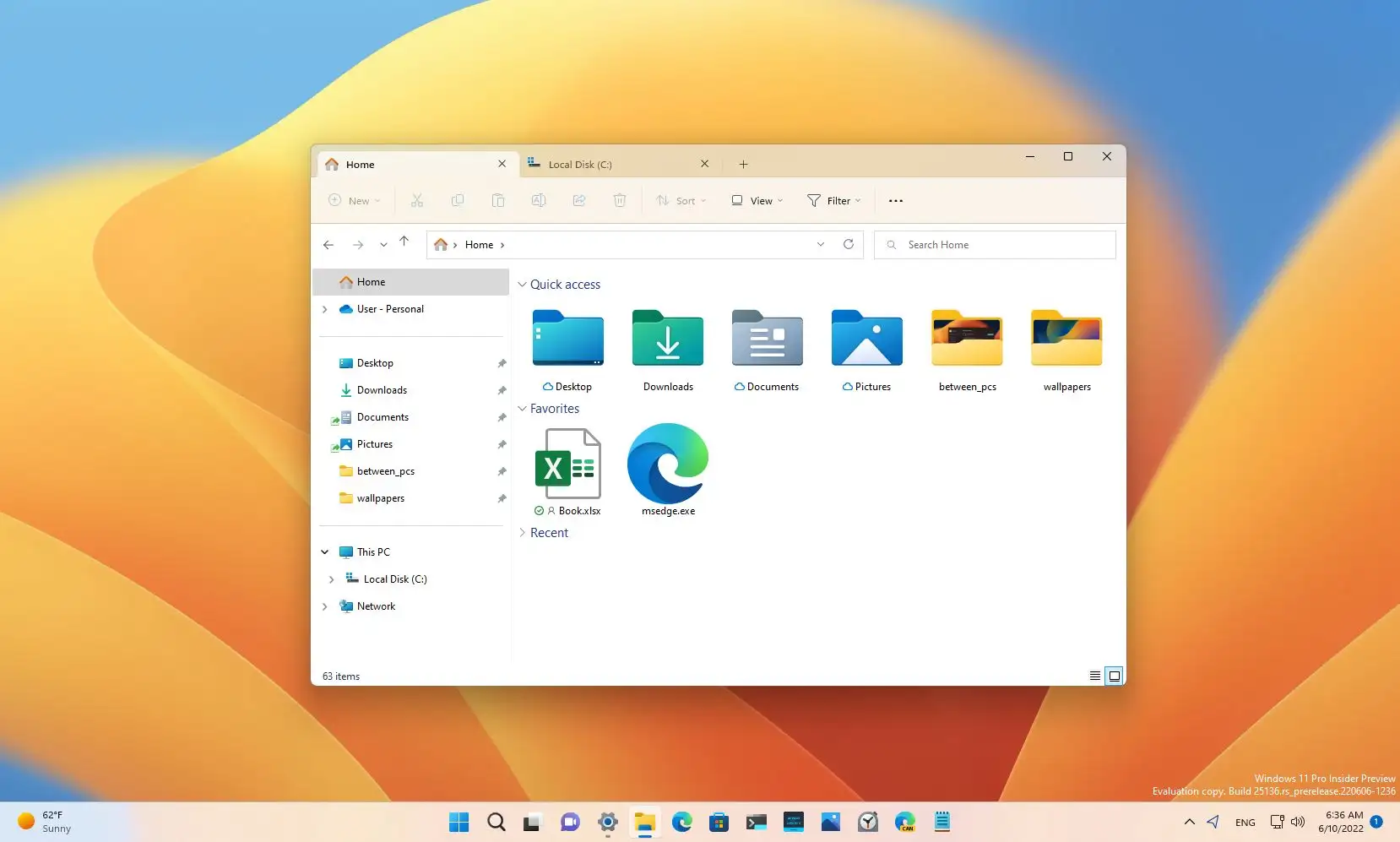 Explorateur de fichiers Windows 11 avec onglets